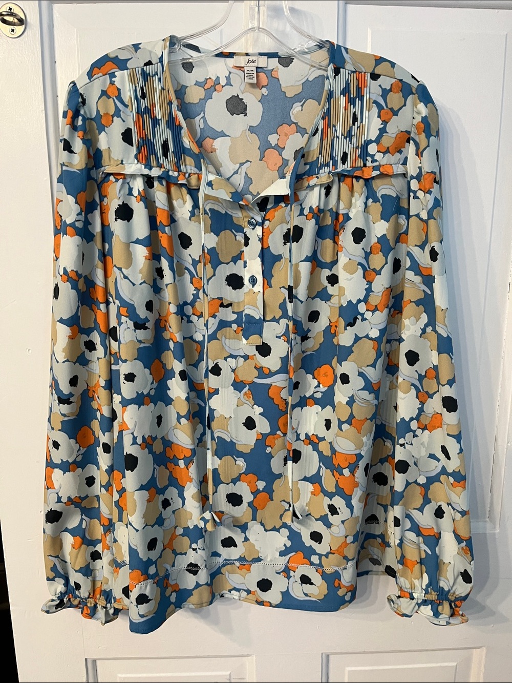 joie Blouse size M Blouse Blue Orange Tan Multi Floral Long Skeeves